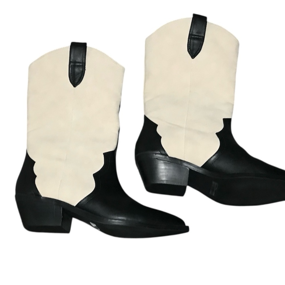 Dolce Vita Black and Cream Heeled Boots - Picture 2 of 11